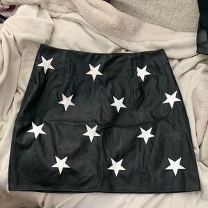 SHEIN Black Leather Mini Skirt with White Stars